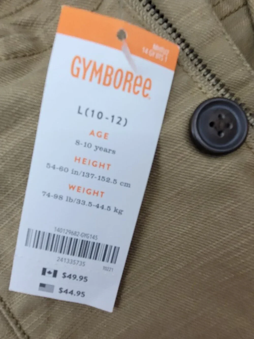 Sturdy Canvas Hooded Jacket Kids Large 10-12 Utility Barn Chore Coat by Gymboree